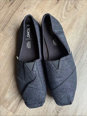 TOMS Black Sparkle Slip-On Flats
